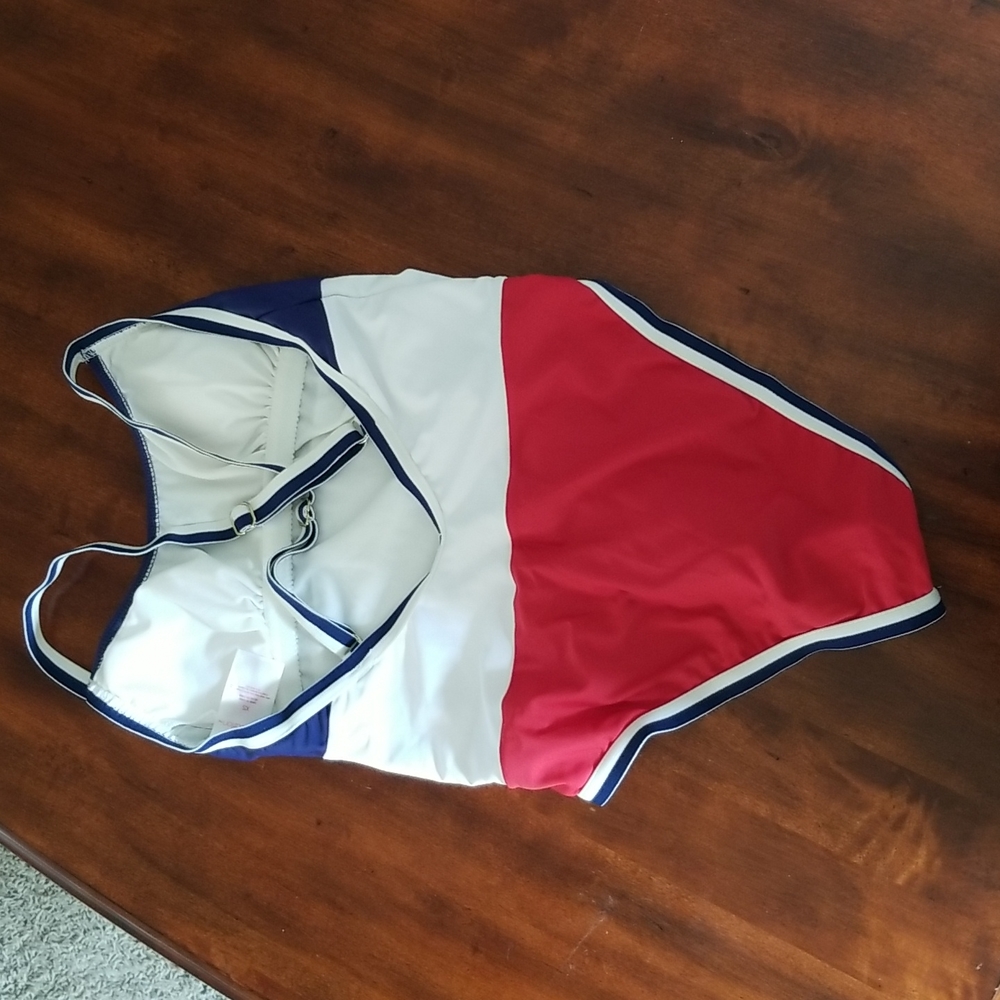 Red white and blue high cut/ french cut one piece bathing suit - Picture 2 of 2